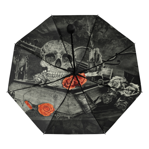 Steampunk Alchemist Mage Red Roses Celtic Skull Anti-UV Foldable Umbrella (Underside Printing) (U07)