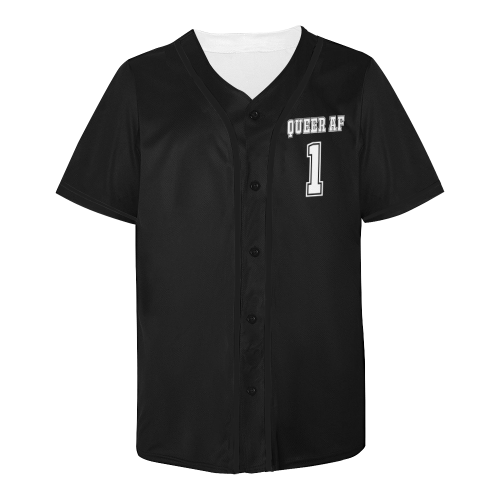 (BLACK) Queer AF Jersey All Over Print Baseball Jersey for Men (Model T50)