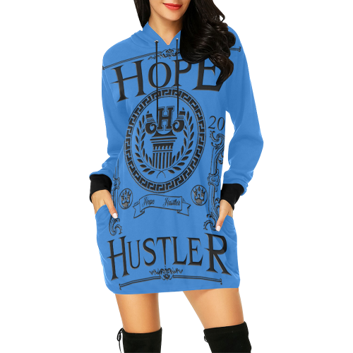 Hope Hustler GREEK Blue Hoodie Dress All Over Print Hoodie Mini Dress (Model H27)