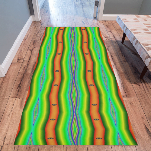 Bright Green Orange Stripes Pattern Abstract Area Rug 9'6''x3'3''