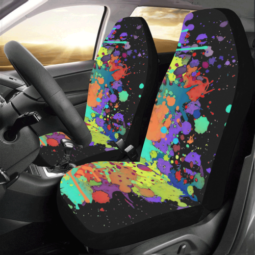 CRAZY multicolored SPLASHES / SPLATTER / SPRINKLE Car Seat Covers (Set of 2)