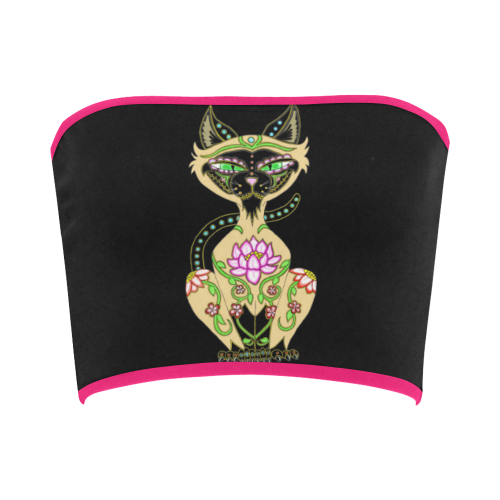 Siamese Cat Sugar Skull Black/Hot Pink Bandeau Top