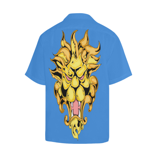 Gold Metallic Lion Blue Hawaiian Shirt (Model T58)