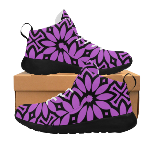 Purple/Black Flowery Pattern Women's Chukka Training Shoes/Large Size (Model 57502)