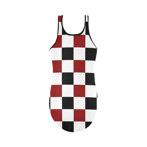 Black Red White Checker Vest One Piece Swimsuit (Model S04)