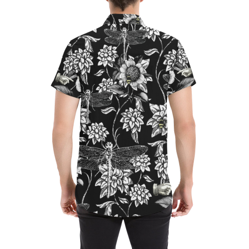 Black and White Nature Garden Men's All Over Print Short Sleeve Shirt (Model T53)