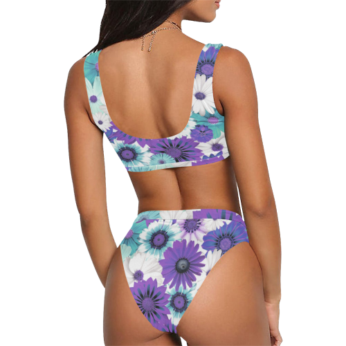 Spring Time Flowers 6 Sport Top & High-Waisted Bikini Swimsuit (Model S07)