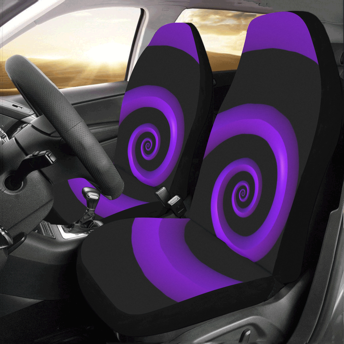 Purple/Black Spiral Car Seat Covers (Set of 2) ID D3043647
