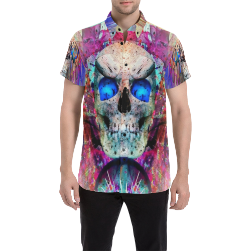 My Skull Popart by Nico Bielow Men's All Over Print Short Sleeve Shirt (Model T53)