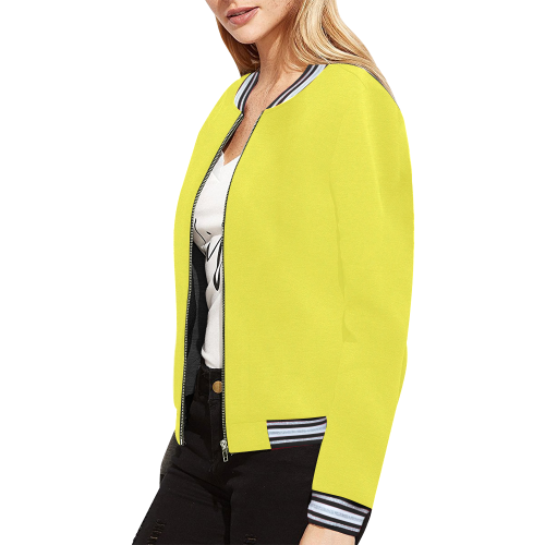 Yummy Lily Yellow Solid Color All Over Print Bomber Jacket for Women (Model H21)