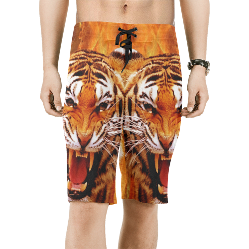 Tiger and Flame Men's All Over Print Board Shorts (Model L16)