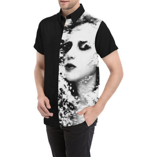 Dreaming Girl - Grunge Style Black White Men's All Over Print Short Sleeve Shirt (Model T53)