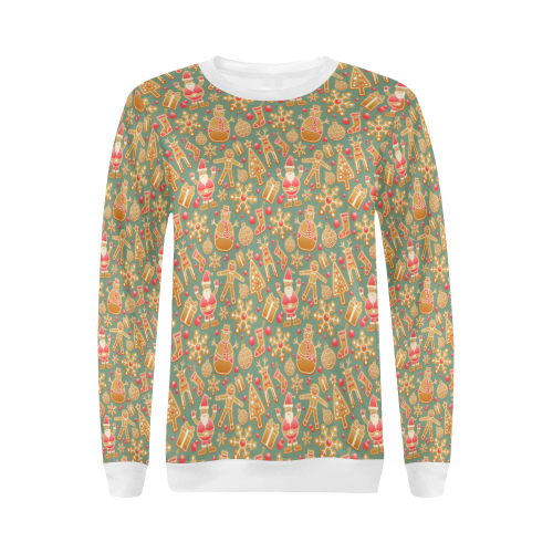 Christmas Gingerbread Icons Pattern All Over Print Crewneck Sweatshirt for Women (Model H18)