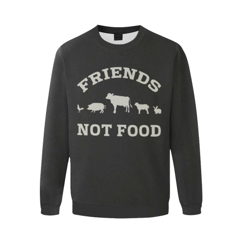 Friends Not Food (Go Vegan) Men's Oversized Fleece Crew Sweatshirt/Large Size(Model H18)