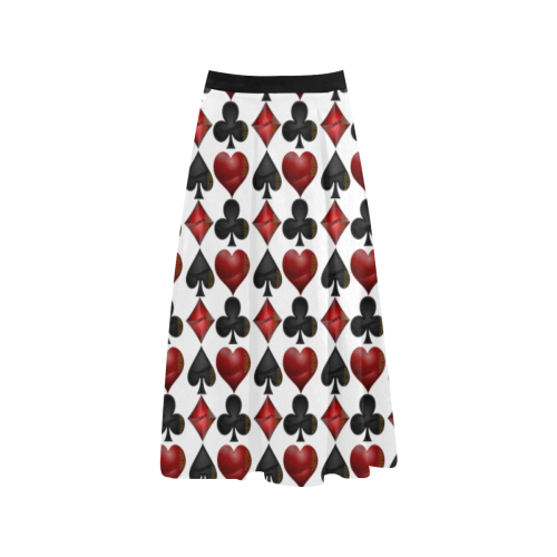 Las Vegas Black and Red Casino Poker Card Shapes on White Aoede Crepe Skirt (Model D16)