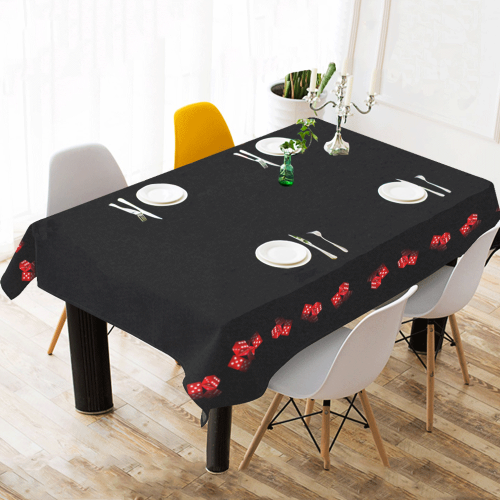 Las Vegas Craps Dice on Black Cotton Linen Tablecloth 60"x 104"