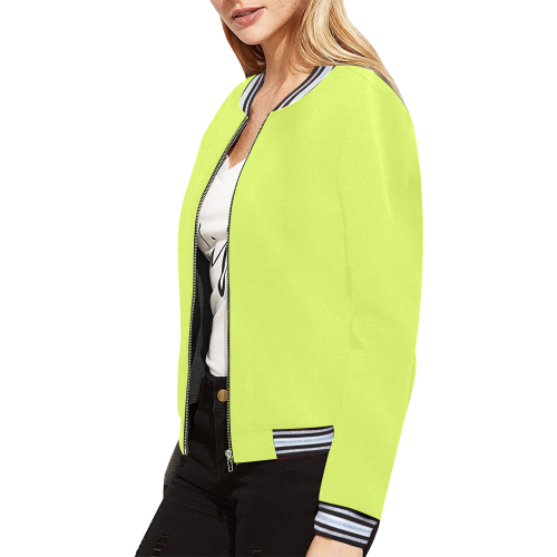 Light Daffodil Yellow Solid Color All Over Print Bomber Jacket for Women (Model H21)
