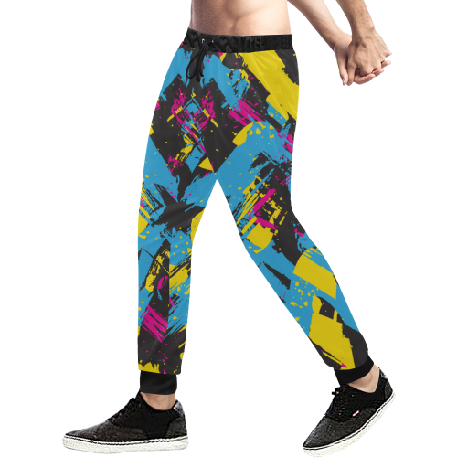 Colorful paint stokes on a black background Men's All Over Print Sweatpants (Model L11)