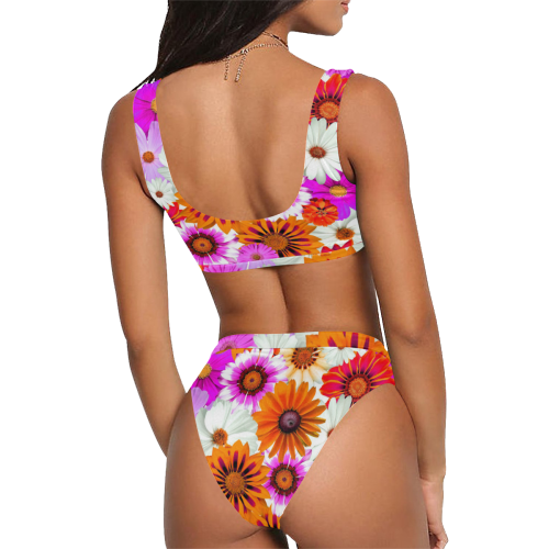 Spring Time Flowers 2 Sport Top & High-Waisted Bikini Swimsuit (Model S07)