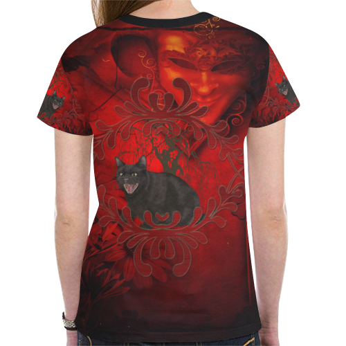 Funny angry cat New All Over Print T-shirt for Women (Model T45)
