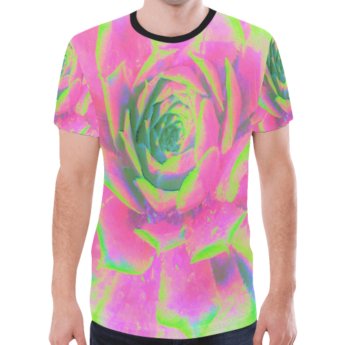 Lime Green and Pink Succulent Sedum New All Over Print T-shirt for Men/Large Size (Model T45)
