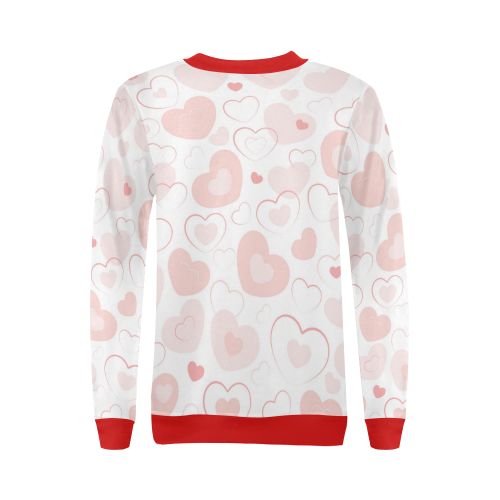 Pink Hearts Teddy Red All Over Print Crewneck Sweatshirt for Women (Model H18)