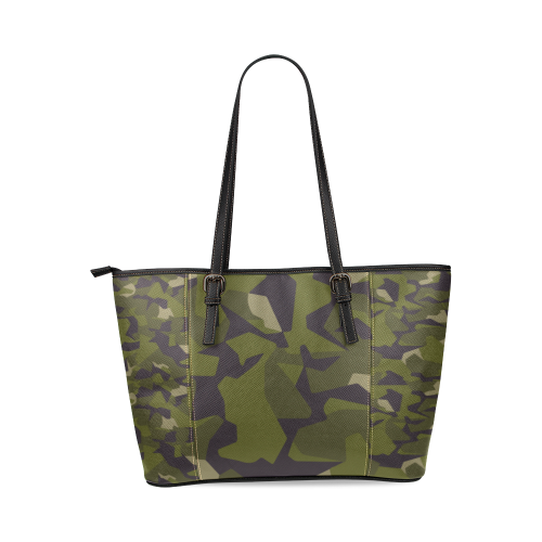 Swedish M90 woodland camouflage Leather Tote Bag/Small (Model 1640)