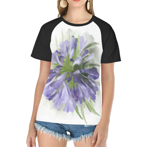 Delicate Violet Flower, Floral Watercolor Women's Raglan T-Shirt/Front Printing (Model T62)