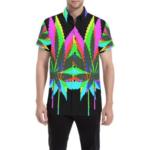 Wild Hemp Leaves - neon colored Men's All Over Print Short Sleeve Shirt (Model T53)