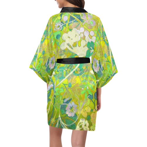 floral 1 abstract in shades of green 2 Kimono Robe