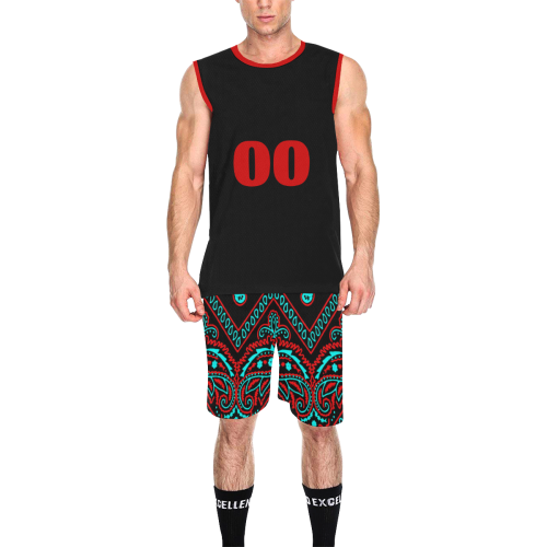 blue and red bandana shorts / black top All Over Print Basketball Uniform