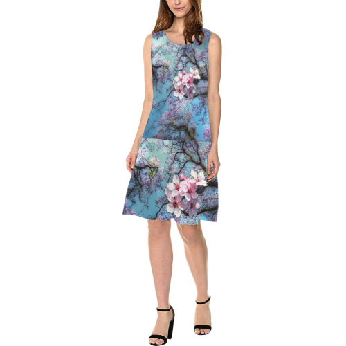 Cherry blossomL Sleeveless Splicing Shift Dress(Model D17)