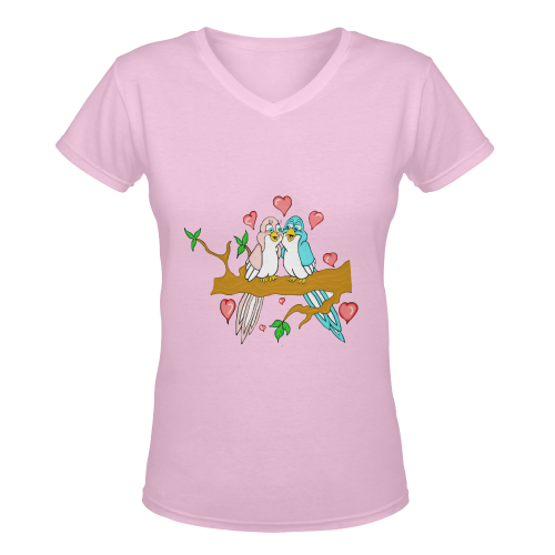 Love Birds Lt Pink Women's Deep V-neck T-shirt (Model T19)