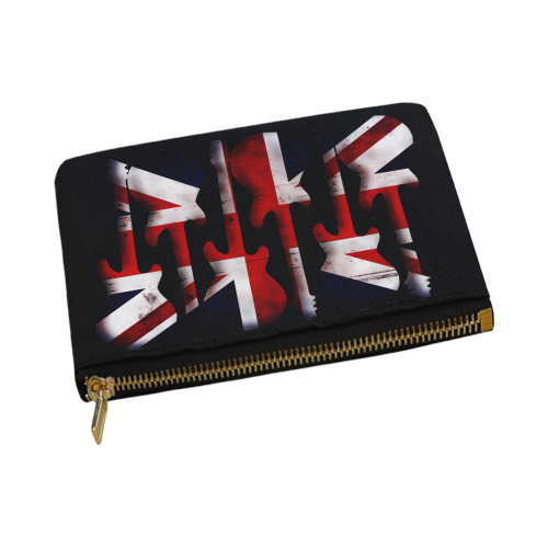 Union Jack British UK Flag Guitars Black Carry-All Pouch 12.5''x8.5''