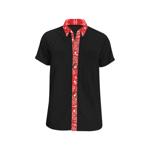 Bandana Squares Pattern on Black Men's All Over Print Short Sleeve Shirt/Large Size (Model T53)