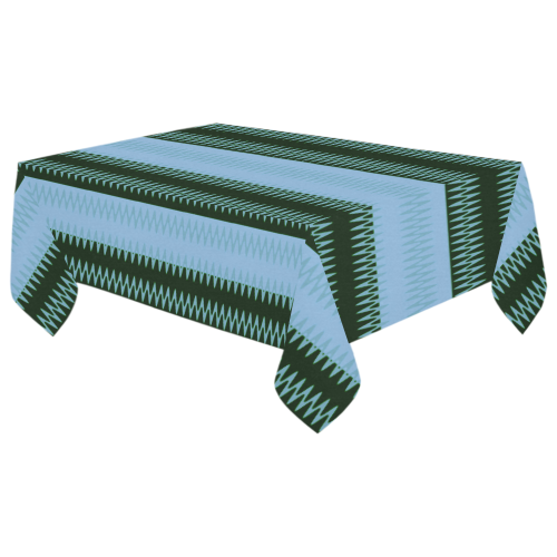 Blue Green Black SawTooth Stripe Modern Cotton Linen Tablecloth 60"x 104"