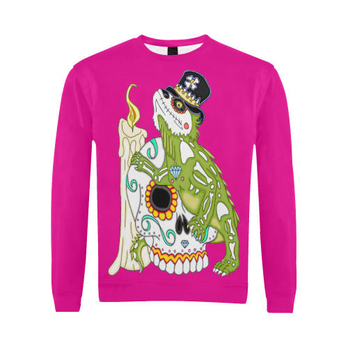 Iguana Sugar Skull Pink All Over Print Crewneck Sweatshirt for Men (Model H18)
