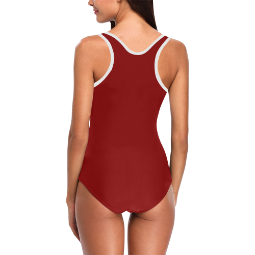 color dark red Vest One Piece Swimsuit (Model S04)