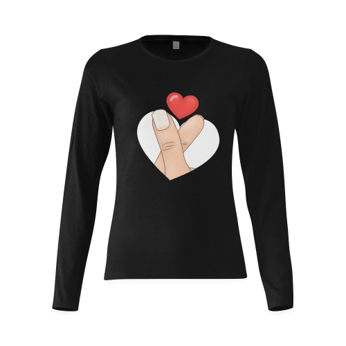 Finger Heart / Black Sunny Women's T-shirt (long-sleeve) (Model T07)