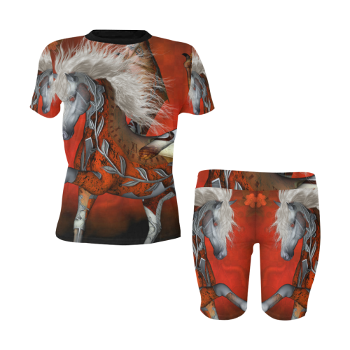 Awesome steampunk horse with wings Women's Short Yoga Set