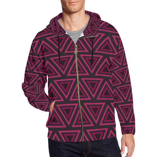 Tribal Ethnic Triangles All Over Print Full Zip Hoodie for Men/Large Size (Model H14)