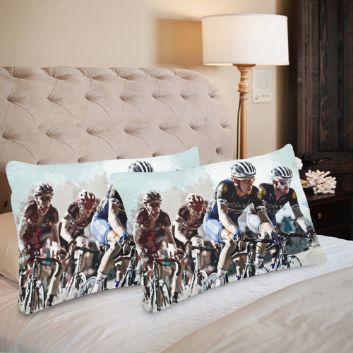 Bike Cyclists Battling for Position in Race Custom Pillow Case 20"x 30" (One Side) (Set of 2)