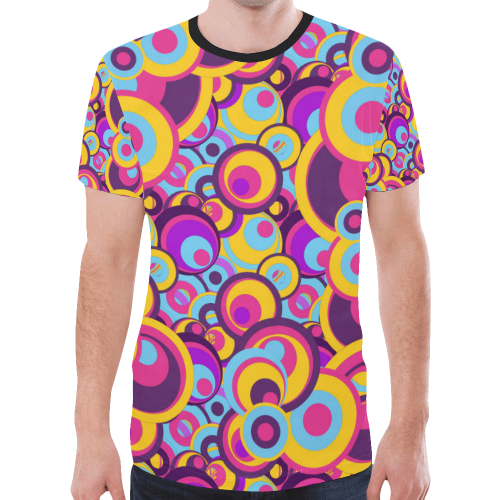 Retro Circles Groovy Violet, Yellow, Blue Colors New All Over Print T-shirt for Men (Model T45)
