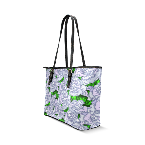 Green Roses Pattern Leather Tote Bag/Small (Model 1640)