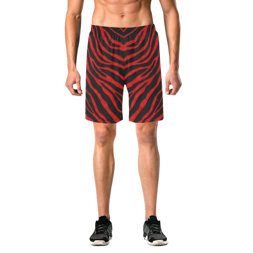 Ripped SpaceTime Stripes - Red Men's All Over Print Elastic Beach Shorts (Model L20)