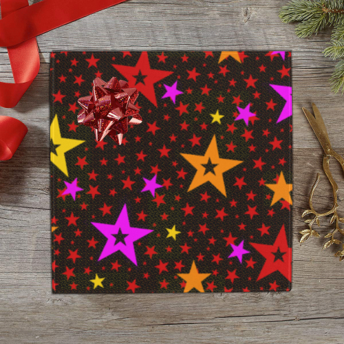 Stars Pattern red orange pink yellow Gift Wrapping Paper 58"x 23" (1 Roll)