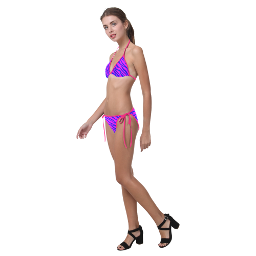 Hot Pink Blue Zebra Stripes Custom Bikini Swimsuit (Model S01)