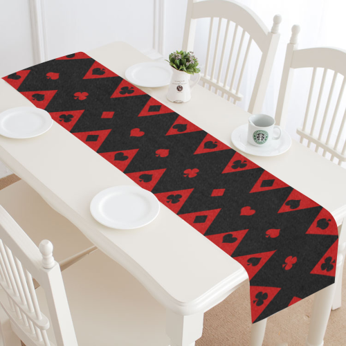 Black Red Play Card Shapes Table Runner 14x72 inch