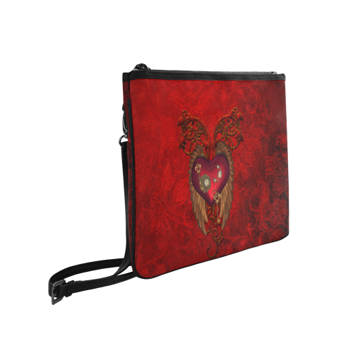 Beautiful heart, wings, clocks and gears Slim Clutch Bag (Model 1668)