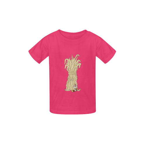Autumn Chipmunk And Haystack Pink Kid's  Classic T-shirt (Model T22)